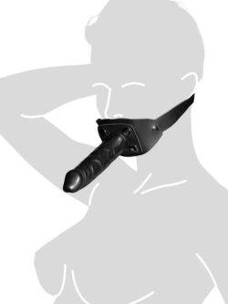 Leder-Penisknebel mit Latex-Dildo, schwarz