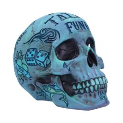 Blue Piggy Bank Tattoo Skull