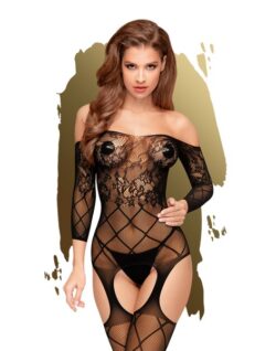 Catsuit with coarse check pattern and in garter belt look