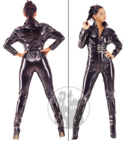 Catsuit with patent leather straps