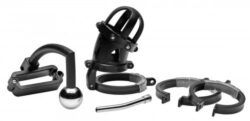 Chastity cage with testicle clamp and anal hook