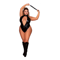 Faux-Halter-Teddy mit Flogger - Große Größen - Schwarz