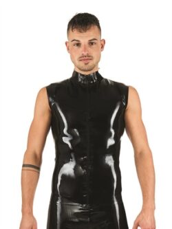 Latex Shirt sleeveless with collar and zipper - black