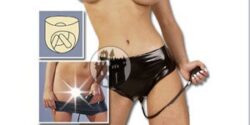 Latex slip with two inflatable internal dildos