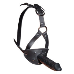 Leder Kopfgeschirr mit Latexdildo und Mundknebel