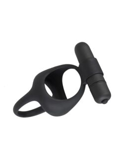 Black Velvets: Vibro-Penisring mit Hodenteiler, schwarz